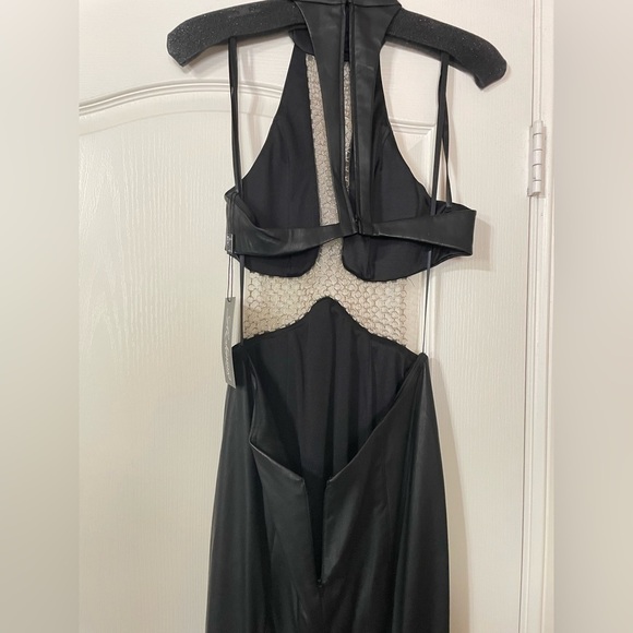 LA FEMME Black Vegan Leather Metal Chain Dress - Picture 8 of 13